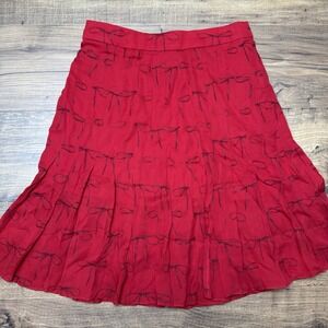 J. Crew Collection 0 Red Pleated Skirt Bow-Print Chiffon Holiday Party Demure